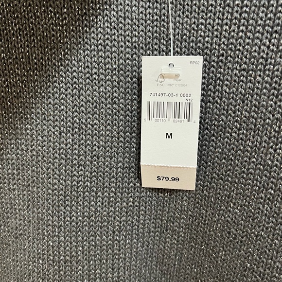 GAP NWT Split-Hem Turtleneck Silver Lurex Chunky Knit Sweater Size M - Picture 7 of 10